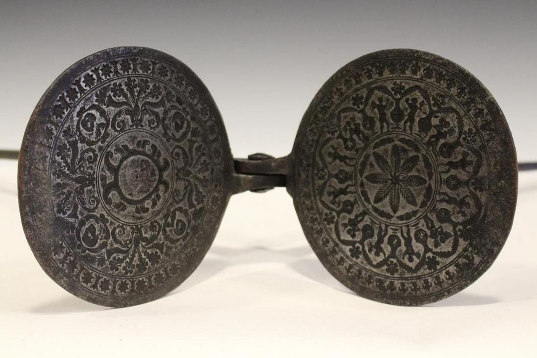 Early 19th C Cast Iron Hearth Wafer Iron: Early 19th century cast iron hearth cooking wafer iron, 33" L.