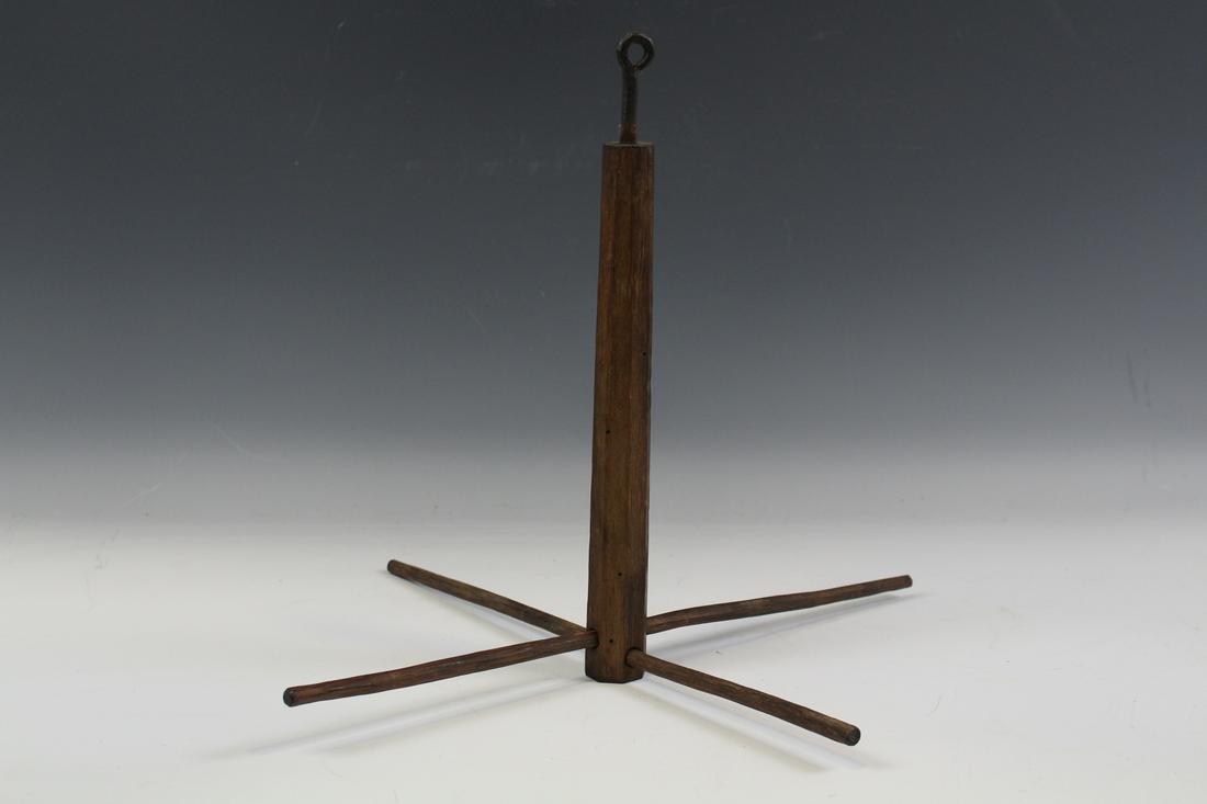 19th C Hanging Shaker Herb Drying Rack: 19th century, Shaker, herb drying rack, wooden with forged iron hanger, 13" H.