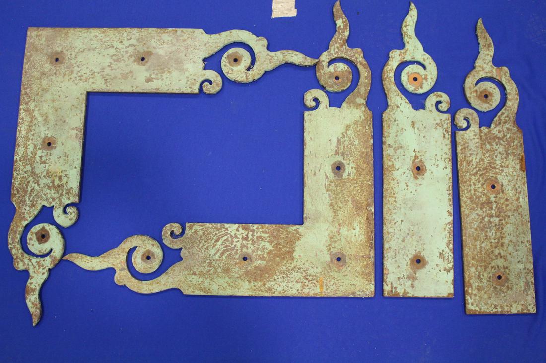 Bronze Decorative Door Braces: Bronze decorative door braces from bank entrance door, 4 pieces, straight pieces 21 1/2" H.