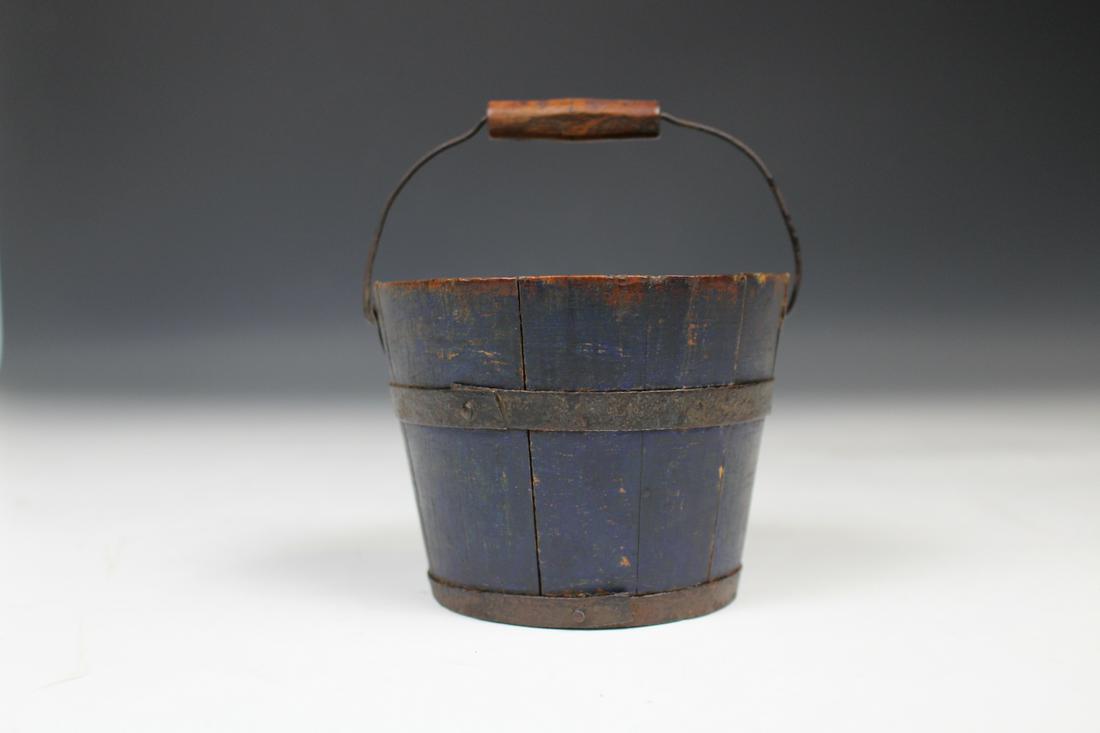 19th C Shaker Small Bucket Pail - Dark Blue Paint (1 of 5)