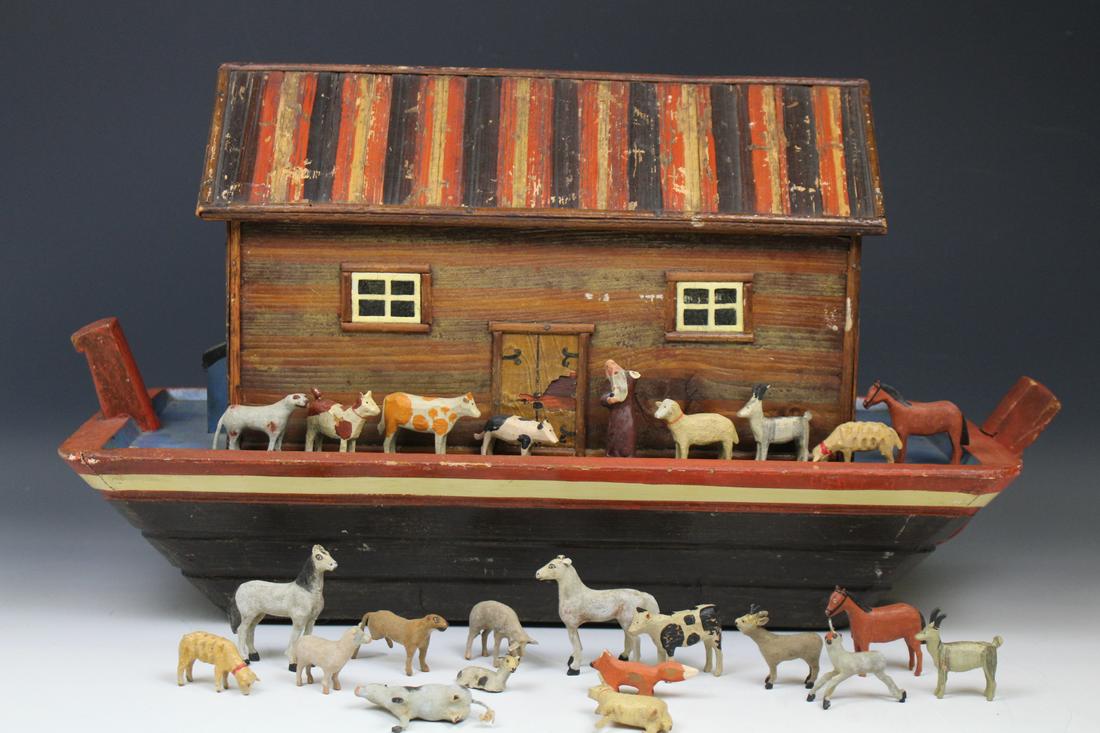 19th C Lg Noah's Ark w/ Stick Leg Animals & Noah (1 of 15)