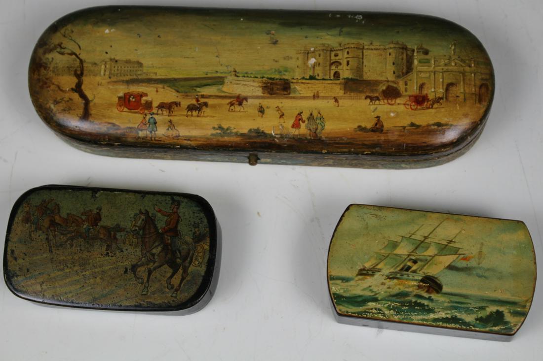 Snuff Boxes-Ship w/American Flag & Horse Scenes (1 of 6)