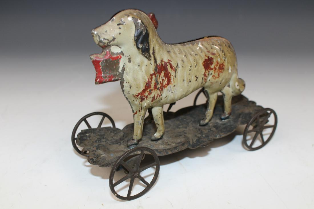 19th C Tin Penny Toy - Boy and Dog Pull Toy (1 of 2)