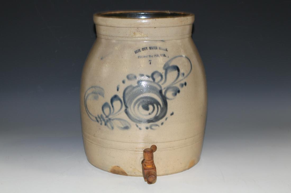 1886 Gate City Water Cooler Stoneware w/Cobalt (1 of 5)