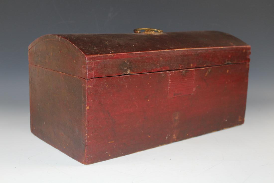 Small Pine Humpback Trunk in Original Old Red Paint (1 of 6)