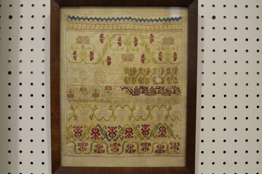 Silk on Linen Needlework Sampler  - Early 1800s (1 of 2)