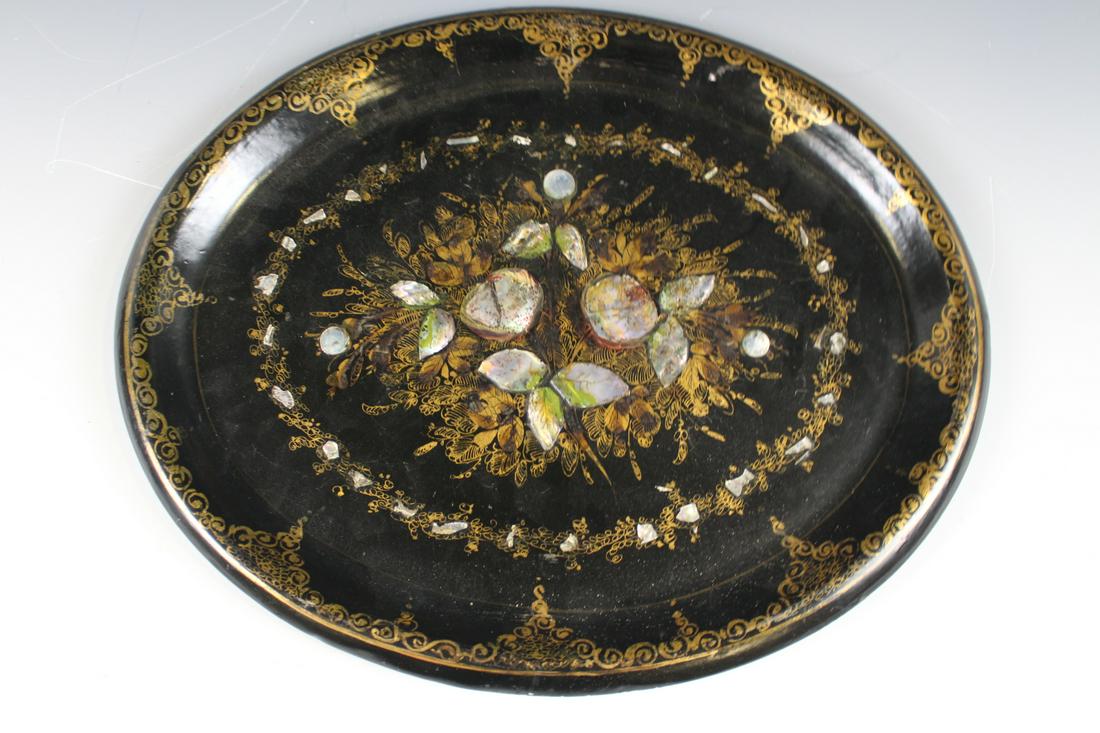 Victorian Paper Mache Tray W/ Mother of Pearl (1 of 2)