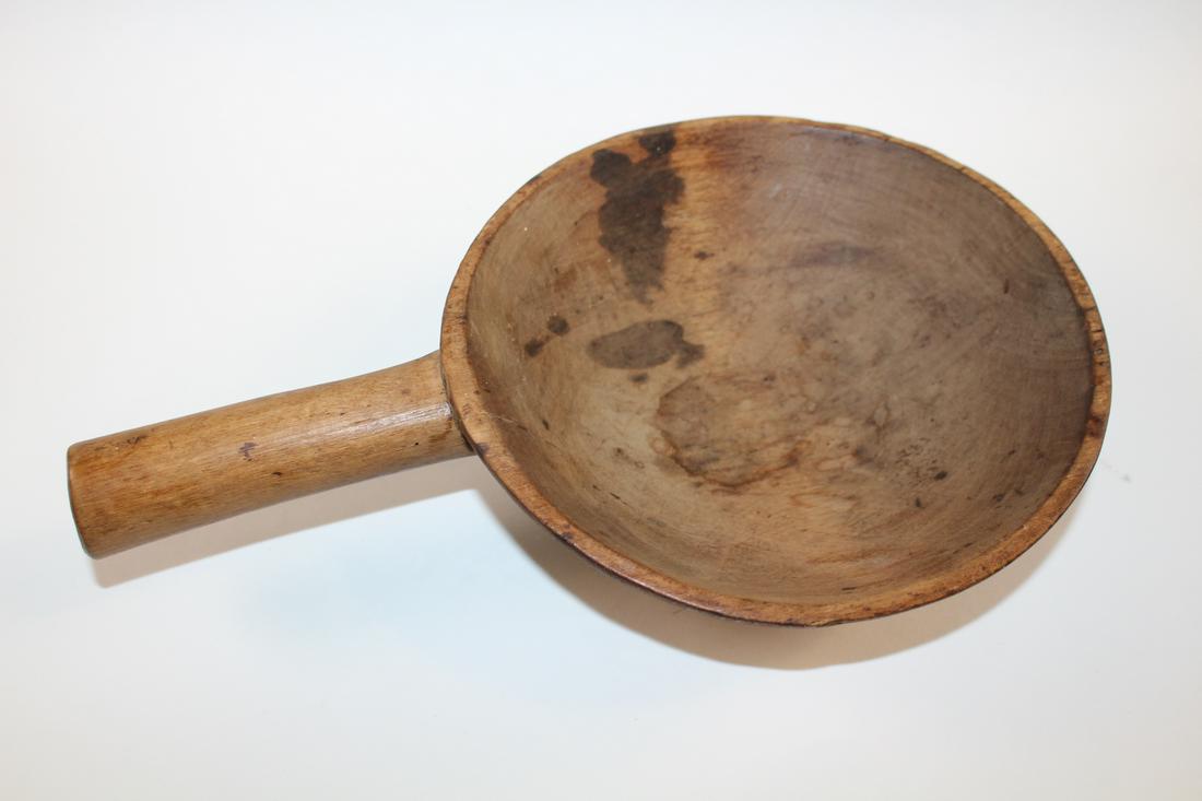 Wooden Carved Bowl w/ Footed Base & Handle (1 of 2)