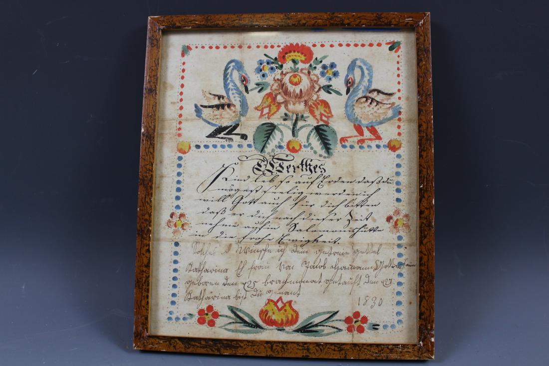 Hand-Colored Fraktur Dated 1830 (1 of 4)