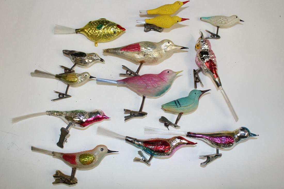 Group Blown Glass Clip-on Bird Ornaments & Fish (1 of 1)