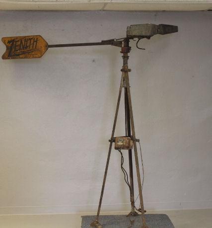 Zenith 19th C Wind-Powered Generator for Home: Zenith 19th to Early 20th Century Wind-Powered Generator - roof mounted, made to power enough electricity for light bulbs within the home, charges 6 volt battery, 6 ft wooden blade, 74" H x 67" W. UNT