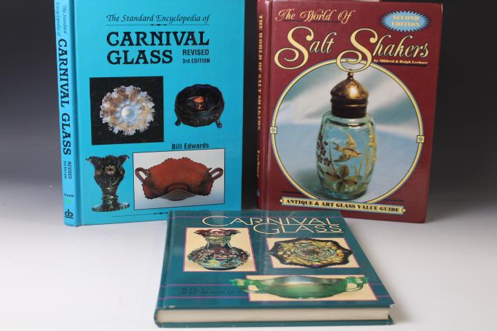 Lot of 3 Hardcover Art Glass Reference Books: Lot of 3 Hardcover Art Glass Reference Books - Carnival and salt shakers.