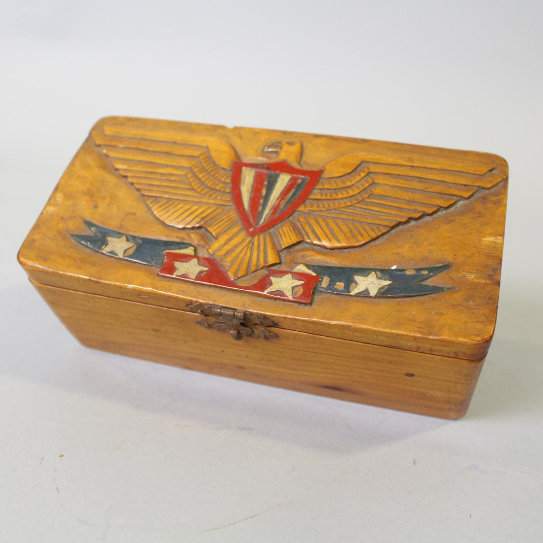 Small Pine Box w/Carved & Painted Eagle (1 of 4)