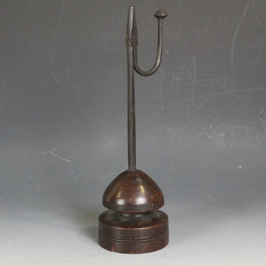 19th C Iron Rush Light on Turned Wooden Base (1 of 1)