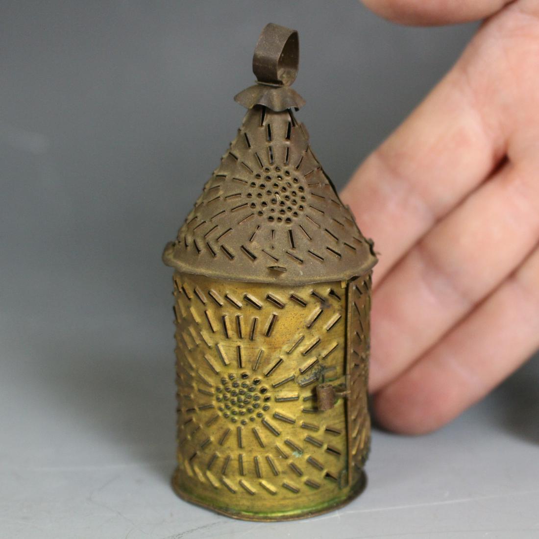 Rare 4" H Miniature Punched Tin Candle Lantern (1 of 5)