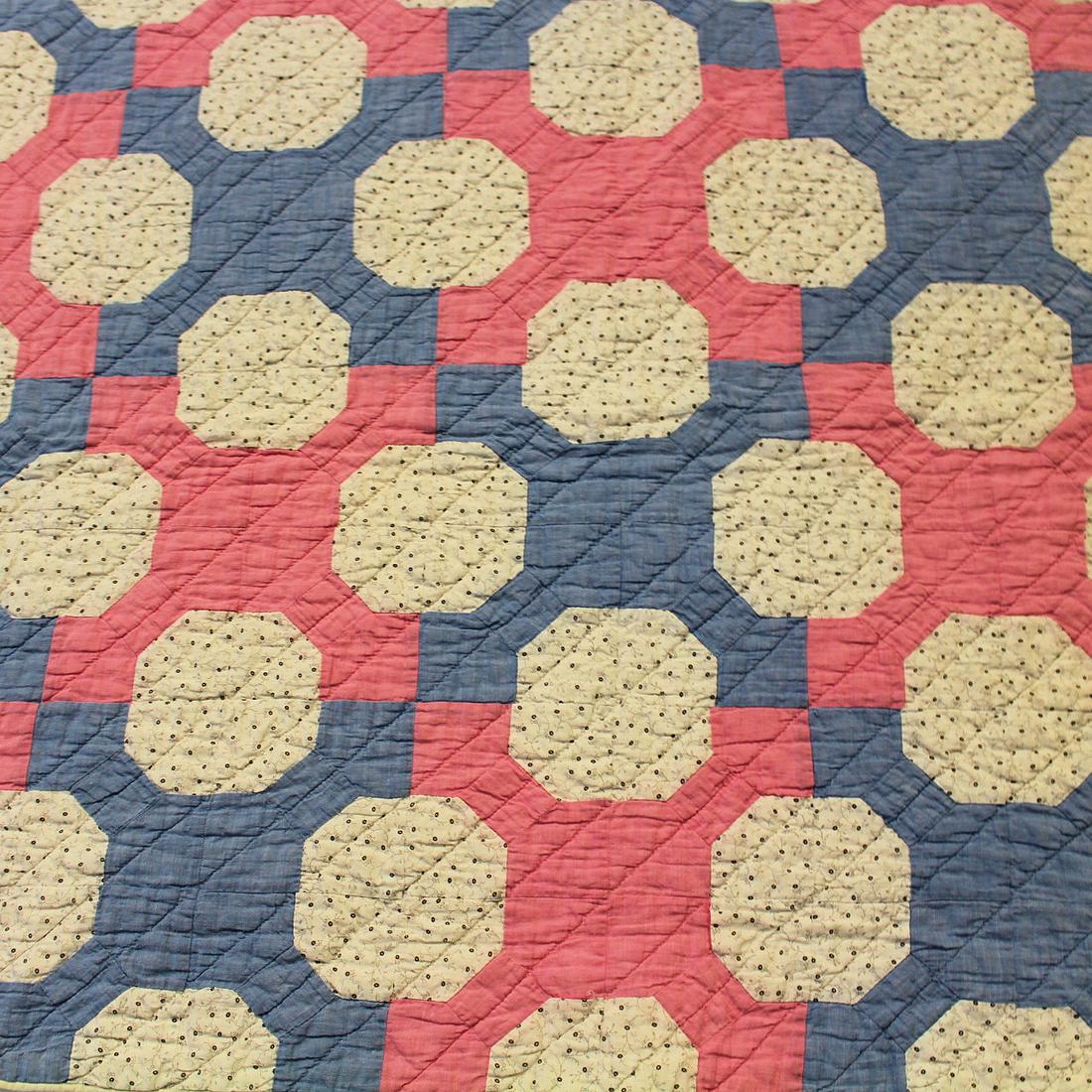 1930-40s Pink & Blue w/ Octagon Pieced Quilt (1 of 5)