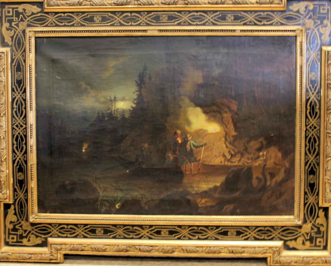 Large 19th C Painting Men Night Spear Fishing (1 of 7)