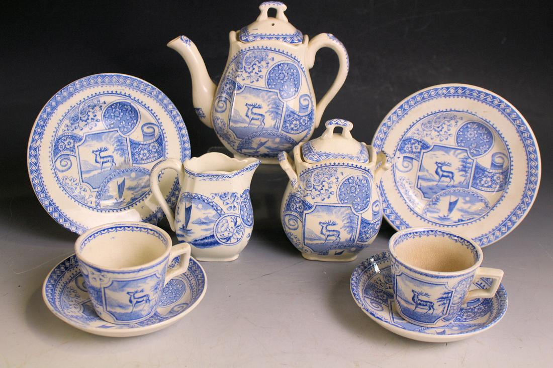 1880 Child's Staffordshire Blue & White Tea Set (1 of 3)