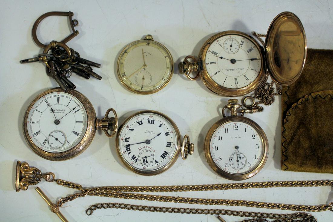Group of 5 Pocket Watches & Chains (1 of 10)