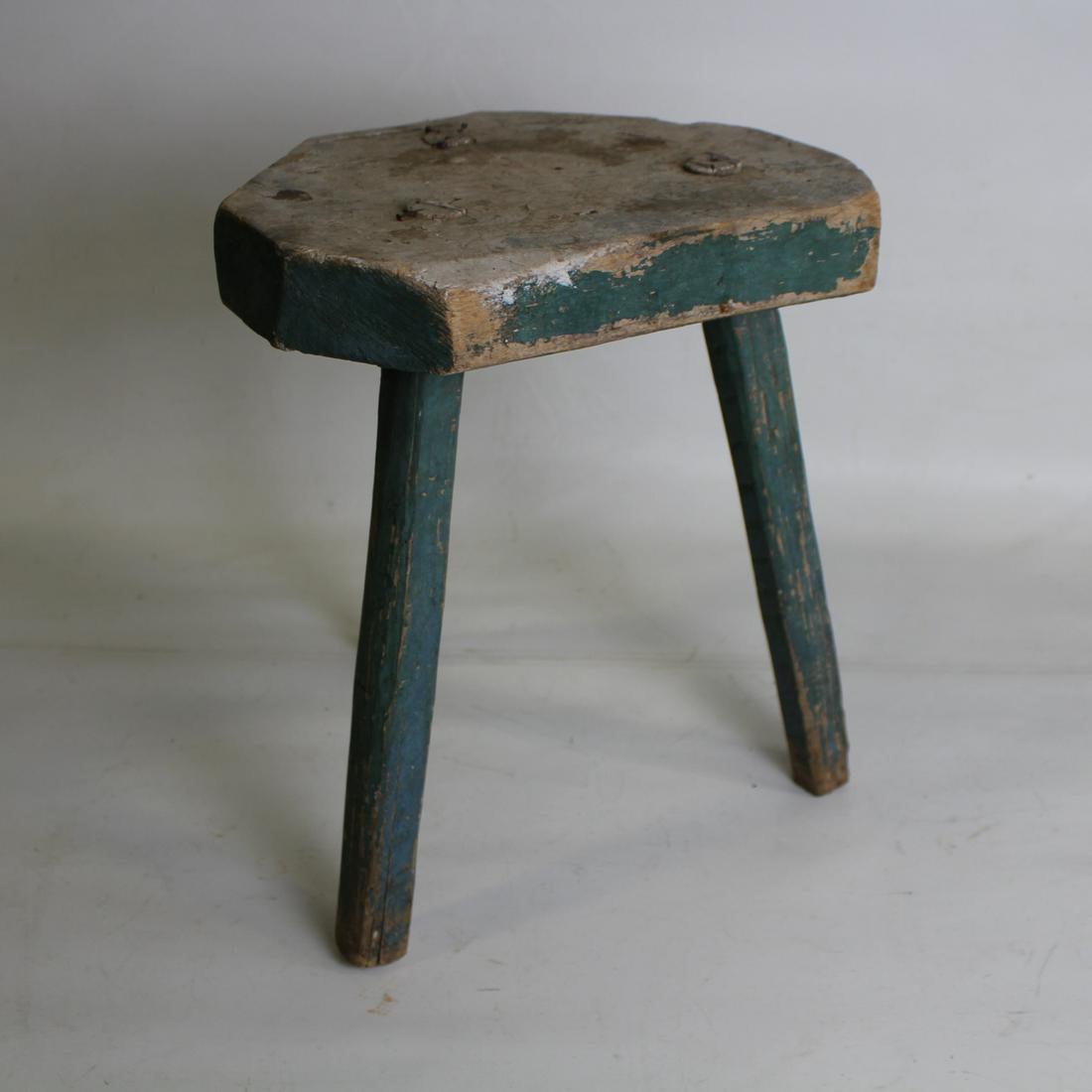 Primitive 3-Legged Green Painted Milking Stool (1 of 2)