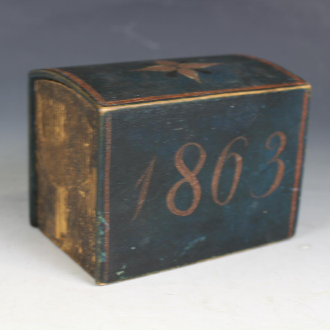 Dated 1863 Painted Small Box w/ Slide Lid (1 of 5)