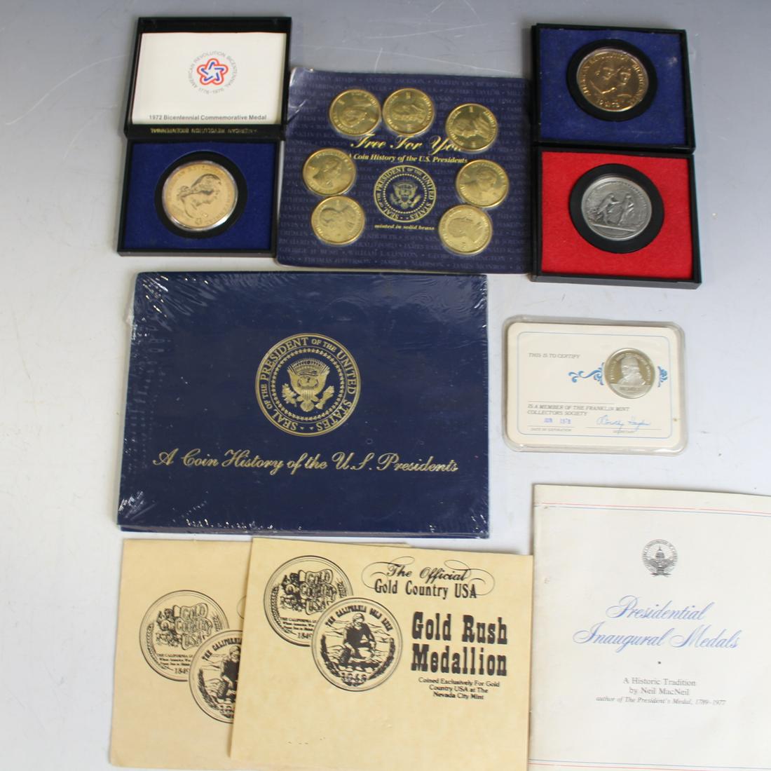 Presidential Commemorative Medals & More: Presidential Commemorative Medals & More - 1) 2 "A Coin History of the US Presidents" unopened and another still in sealed package but not complete; 2) 1972 and 1973 American Revolution Bicentennial M