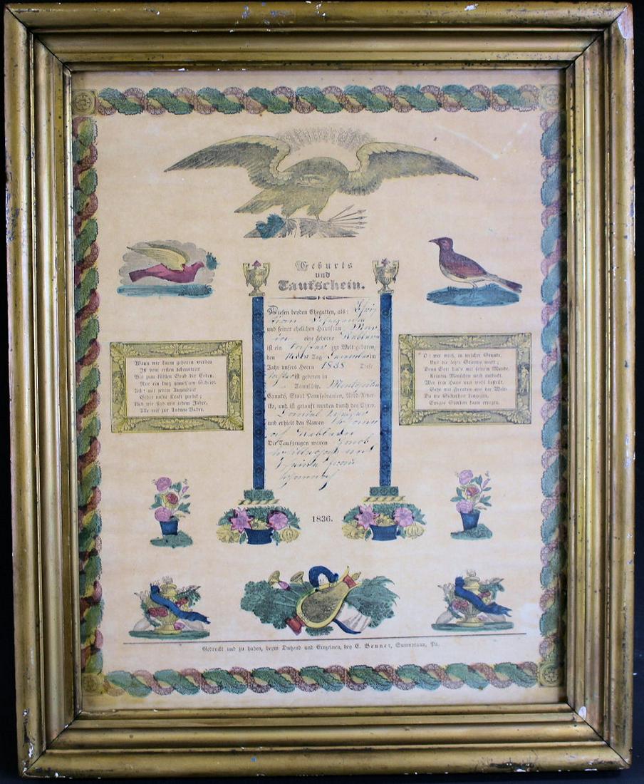 Dated 1836 Printed Fractur - Germantown PA (1 of 2)