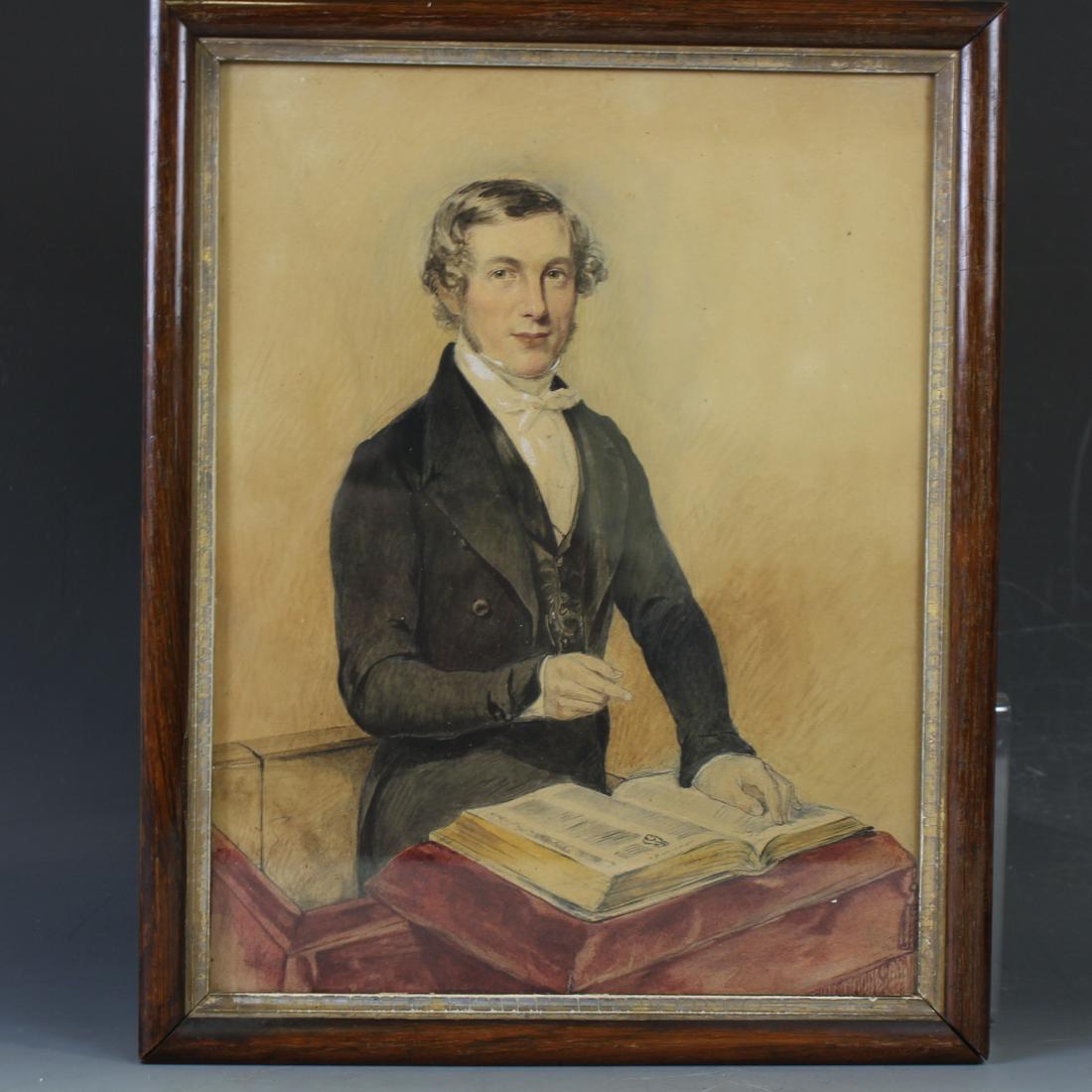 19th C Pastel Portrait of Gentleman w/ Open Book (1 of 4)
