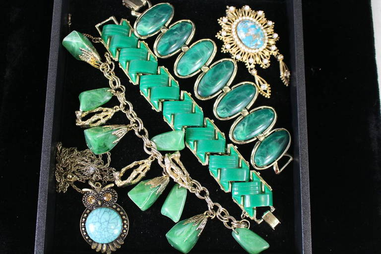 Vintage Costume Jewelry Green Stones