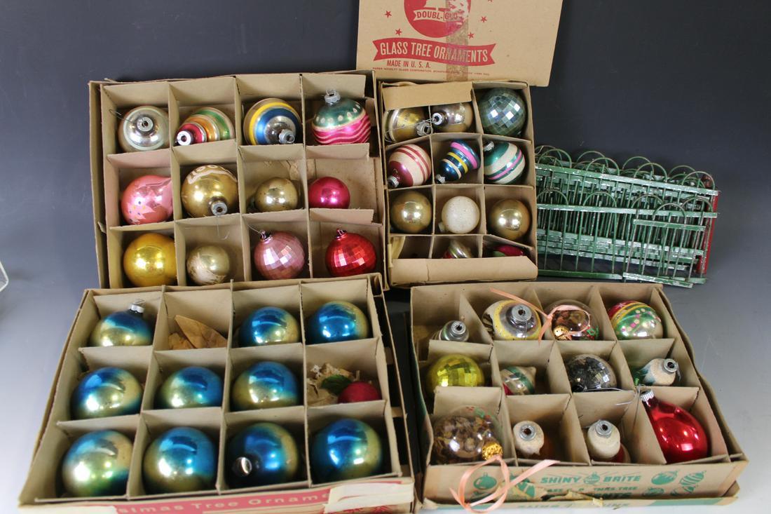 Boxes of Vintage Christmas Ornaments & Fence (1 of 1)