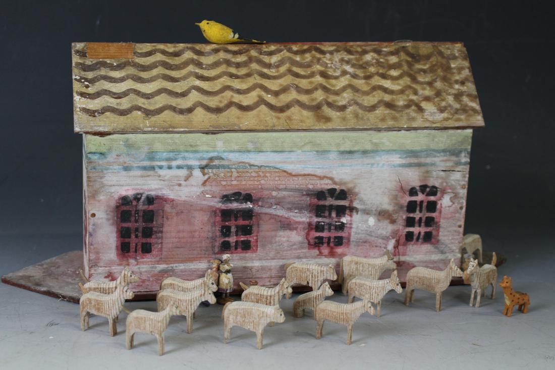 19th C Noah's Ark w/ Carved Animals & Figures (1 of 4)
