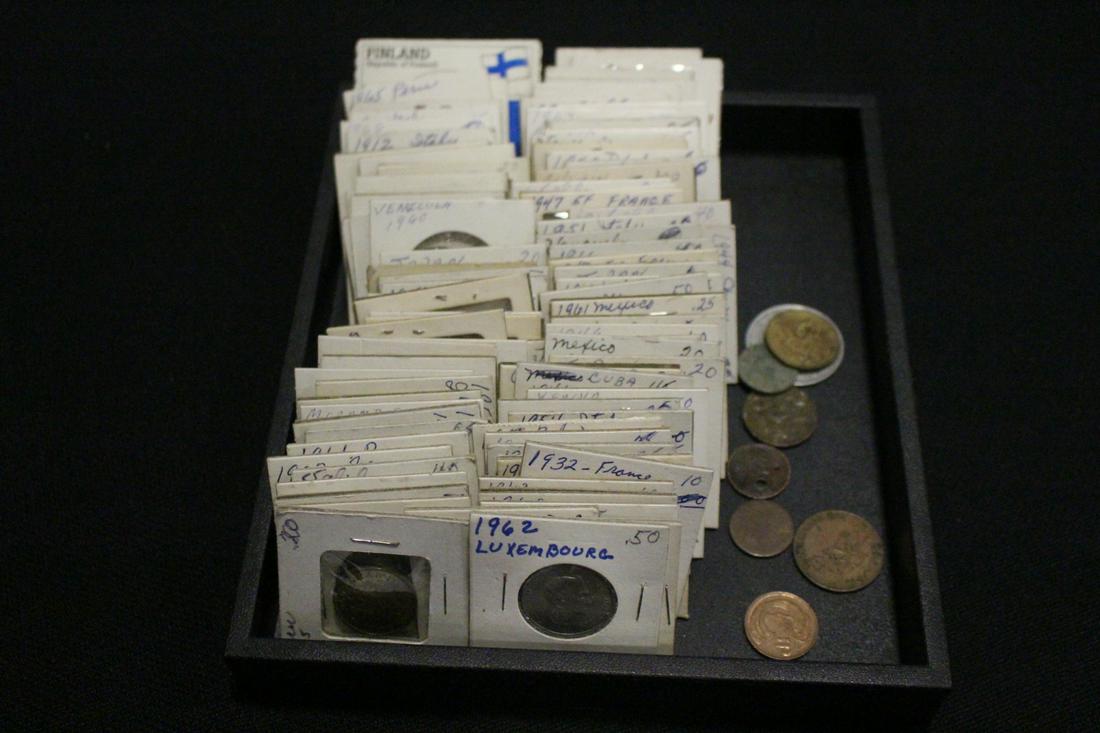 Group of Foreign Coins In Cardboard Coin Holders (1 of 1)
