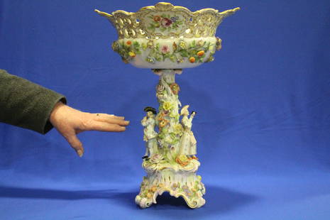 Meissen Large Ornate Compote: Meissen Large Ornate Compote - unsigned, 17" H x 12 1/2" W x 12" D, weighs 8 pounds. This requires third party shipper due to its fragility. Contact our local UPS store, 419-873-9840, email: