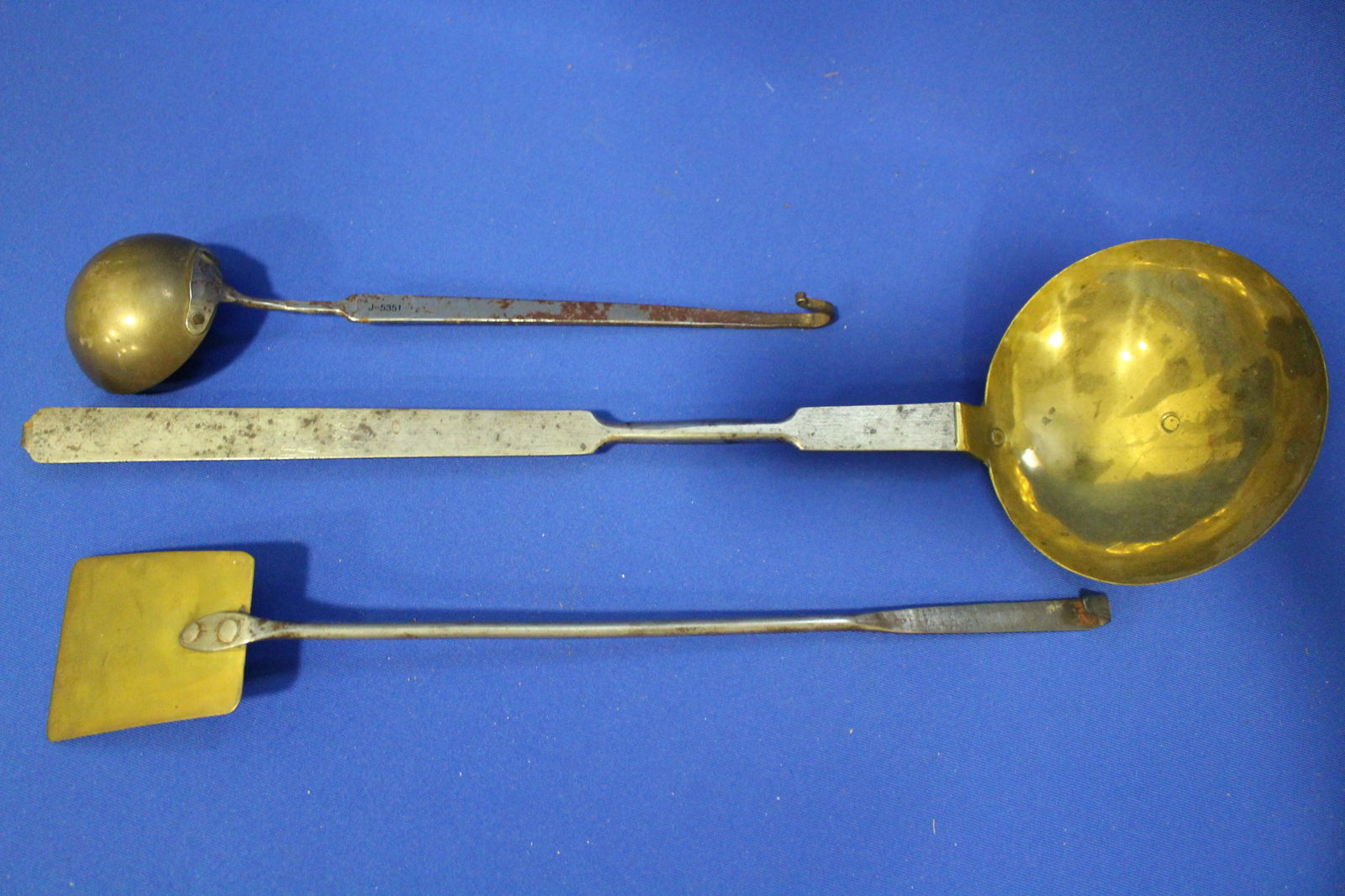 Lot of 3 Brass & Forged Iron Cooking Utensils (1 of 1)