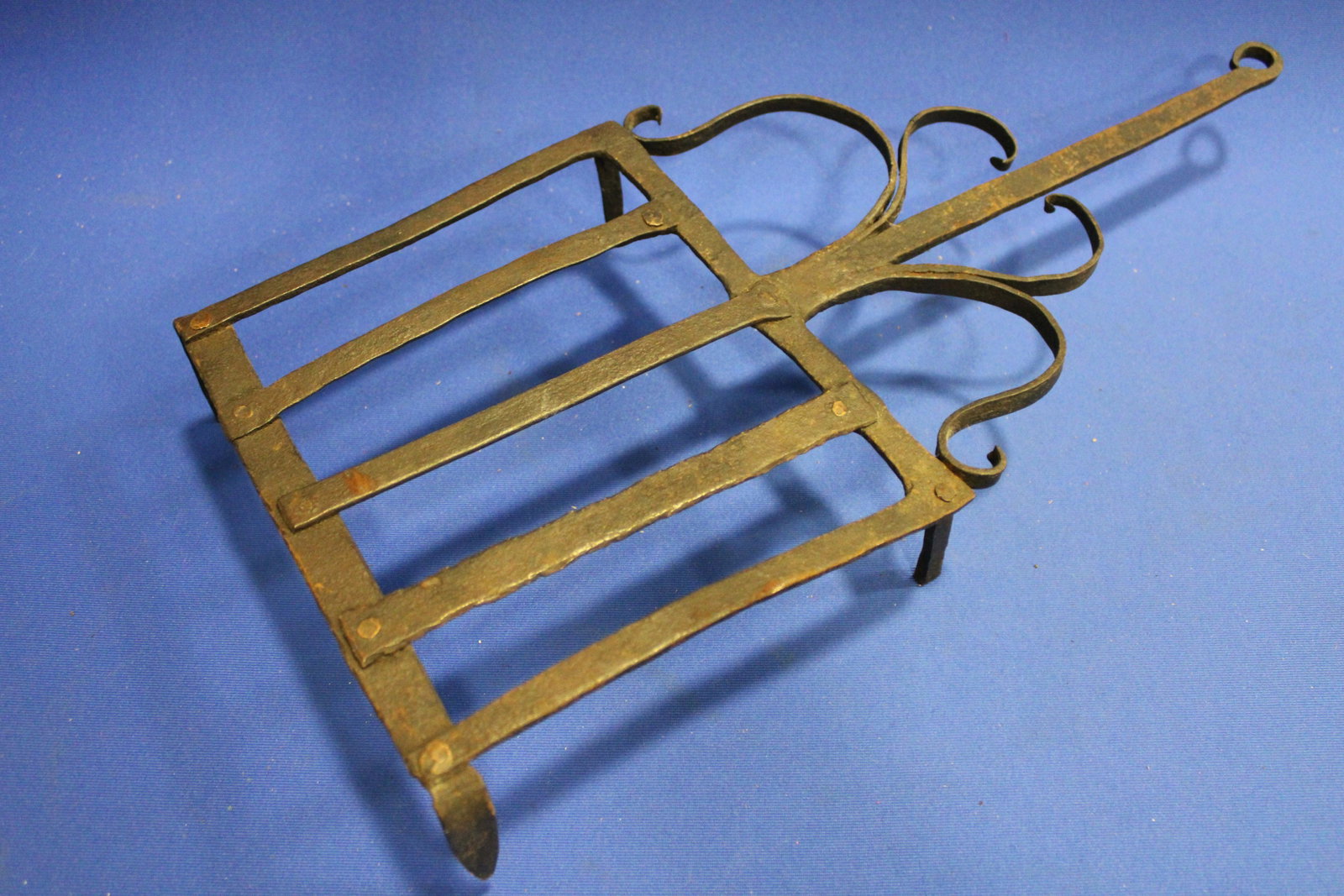 Forged Iron Hearth Cooking Fancy Square Grill Broiler: 18th-19th C Forged Iron Hearth Cooking Fancy Square Grill Broiler - 19" L.