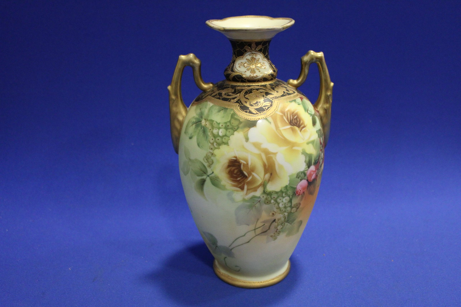 Nippon Vase w/ Hand-Painted Roses: Nippon Vase w/ Hand-Painted Roses - signed, 10" H.