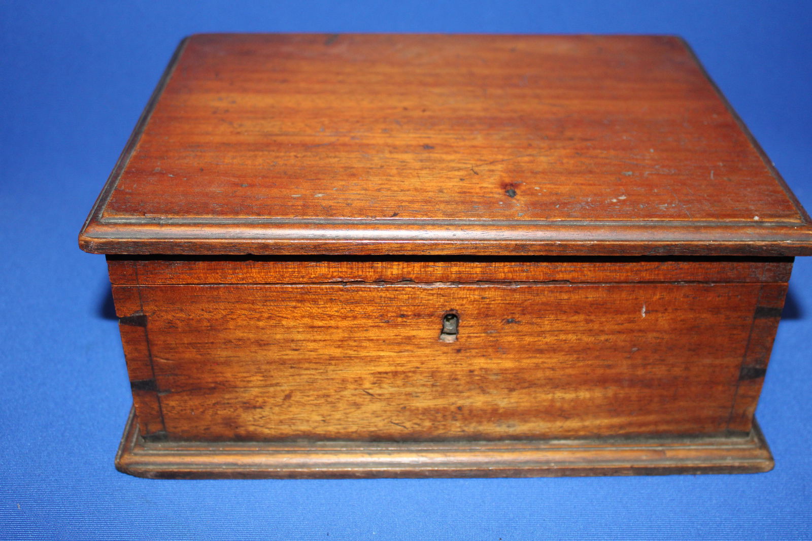 19th C Walnut Document Box: 19th C Walnut Document Box - 11" W x 8 1/2" D x 5" H, lacking part of lock mechanism.