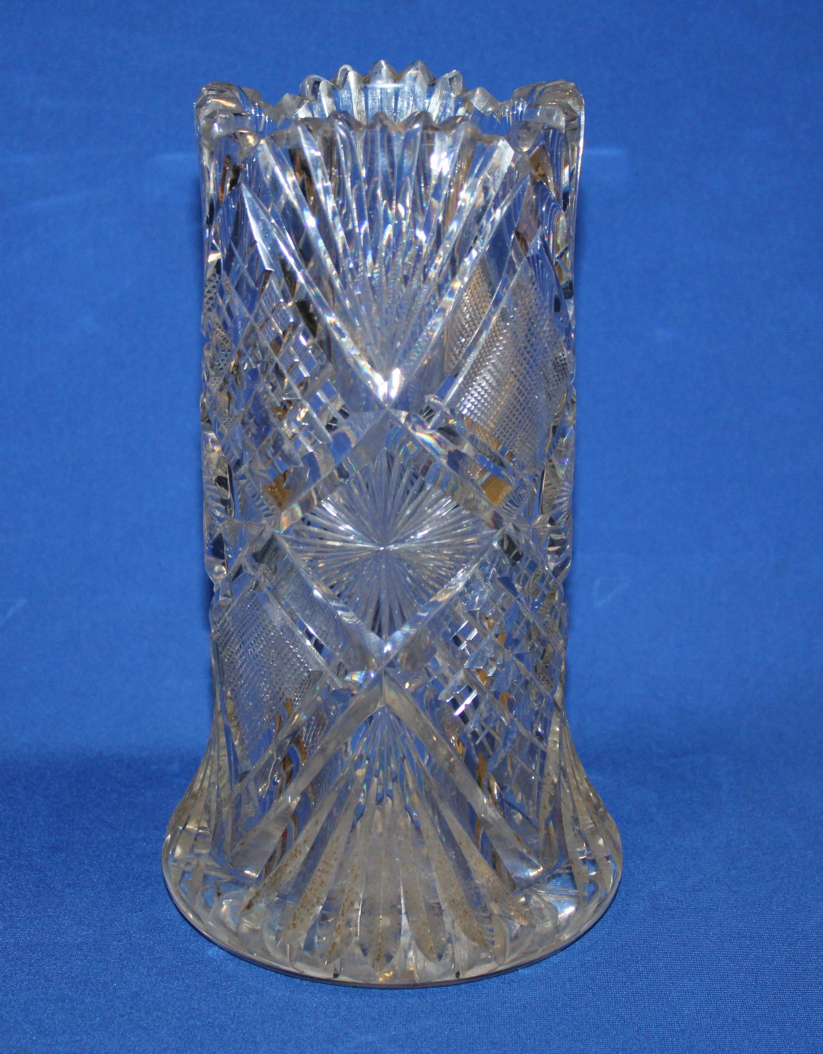 American Brilliant Period Cut Glass Heavily Carved Vase: American Brilliant Period Cut Glass Heavily Carved Vase - 9 1/3" H. No issues. Much of the items in this sale were purchased indirectly from the estate of Pearl Kuehner, born 1887, died 1961, Columbus