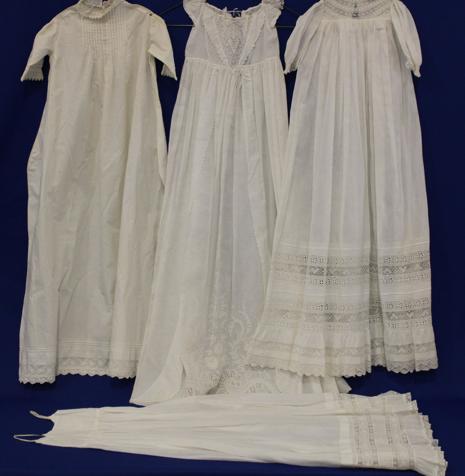 Lot of 3 Long White Christening Gowns w/ Slip & Dresses: Lot of 3 Long White Christening Gowns w/ Slip & Dresses - longest 44". No issues.