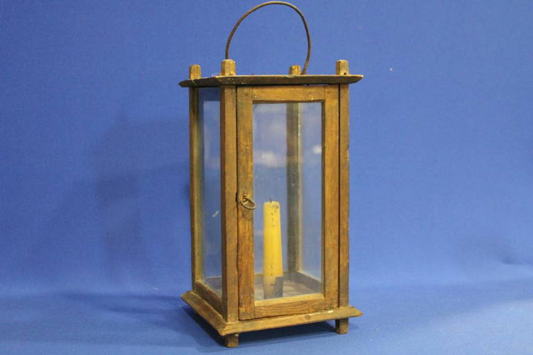 19th C Wooden Hand Carry Candle Lantern