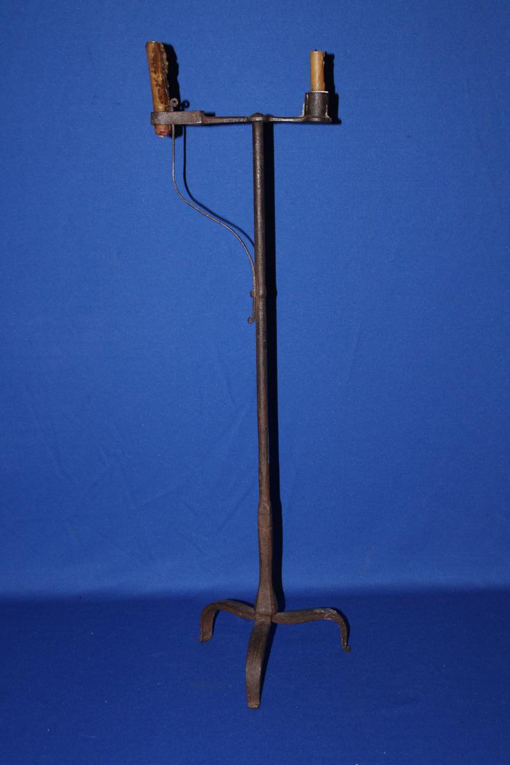 18th C Iron Double Candle Lamp Auction