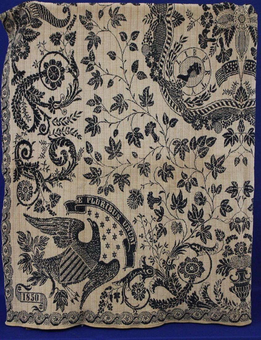 1850 Signed American Eagle Blue & White Coverlet (1 of 5)