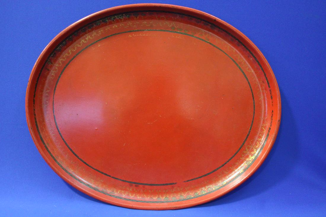 Large Red Lacquered Wood Oval Tray (1 of 2)