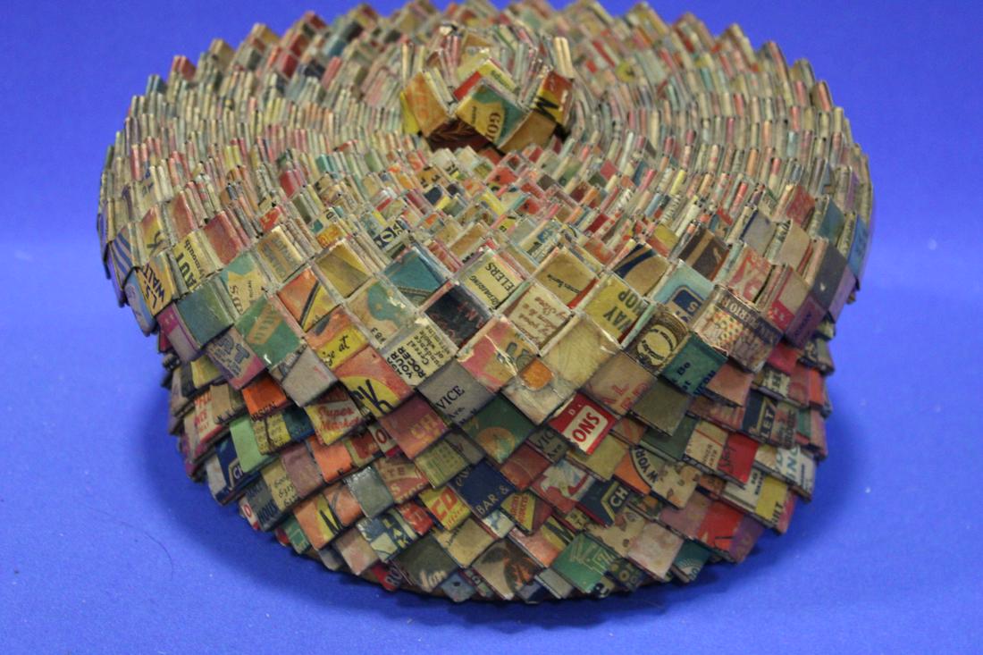 Folk Art / Tramp Art / Prison/ Folded Art Lidded Round Box (1 of 2)