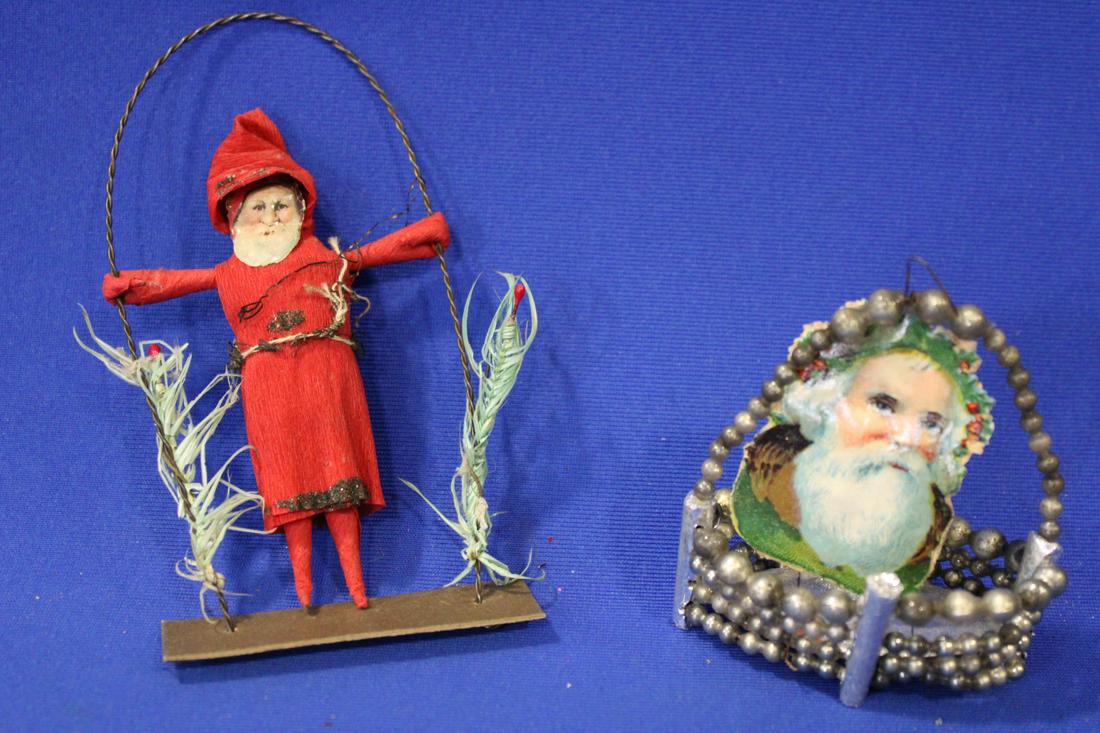 Christmas Tree Ornaments w/ Santa in Basket & on Swing (1 of 1)