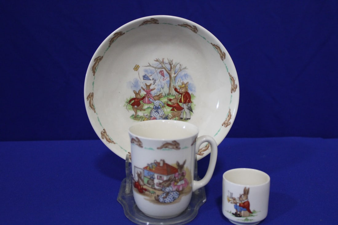 Royal Doulton Bunnykins 3-Piece China Set: Royal Doulton Bunnykins 3-Piece China Set - bowl, mug and tiny cup.