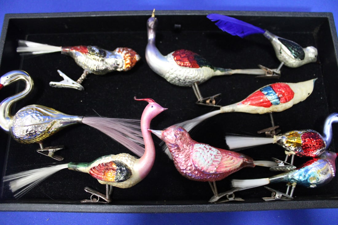 Lot of 9 Blown Glass Christmas Tree Clip On Bird Ornaments: Lot of 9 Blown Glass Christmas Tree Clip On Bird Ornaments