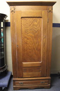 Single Door Oak Wardrobe: Single Door Oak Wardrobe - single cabinet, lower drawer, painted interior with rod & shelf, 79" H x 38" W x 18" D. Not a knockdown. We ship many of the items we sell EXCEPT for large items such as fur