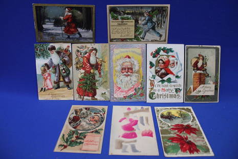 1906 Santa Claus Telegram & Other Christmas Postcards: 1906 Santa Claus Telegram Postcard w/ Message & Other Santa Postcards - 1) 1906 Santa Claus Telegram Postcard w/ Message, Robbins, Boston Publisher, excellent condition; 2) 1910 embossed Santa with wa