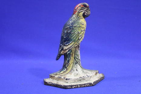 Cast Iron Macaw Parrot Doorstop: Cast Iron Macaw Parrot Doorstop - original colorful paint, 6 1/2" H.